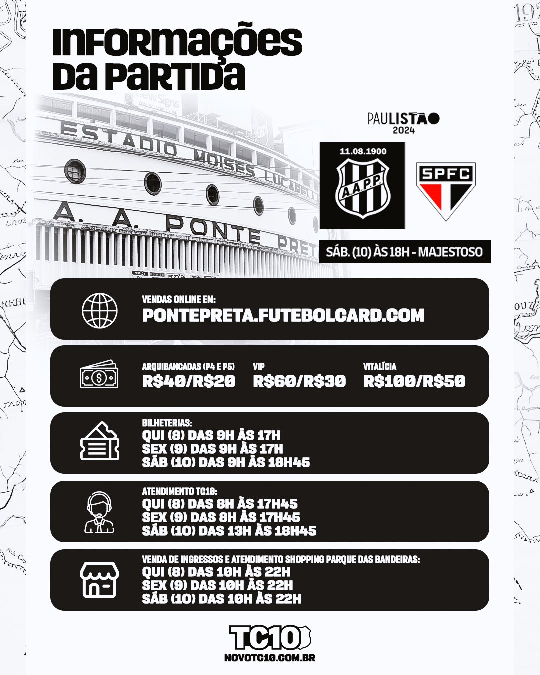 Pontos de venda de ingressos para Ponte Preta x São Paulo. Foto: Reprodução/AAPP