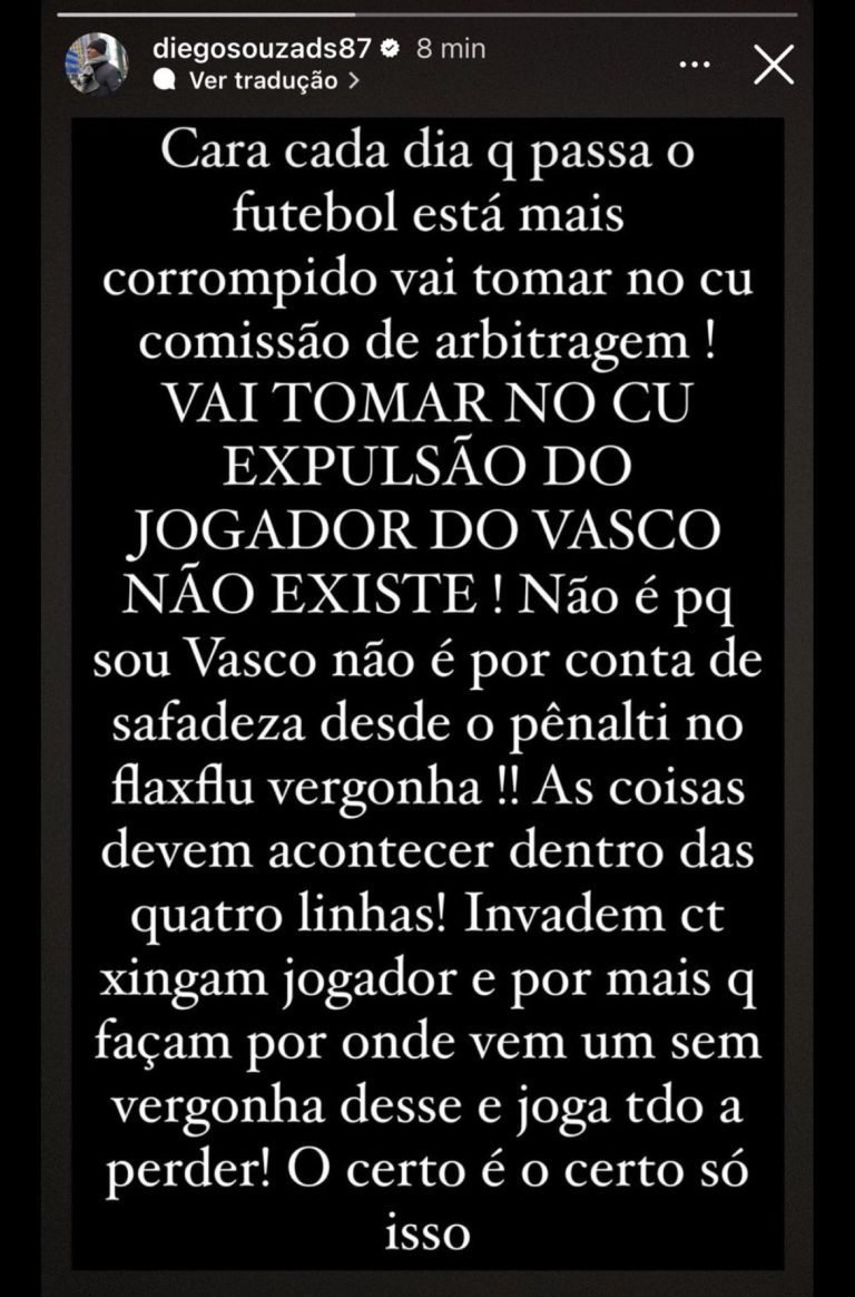 Diego Souza critica arbitragem de Bahia x Vasco. (Foto: Reprodução)