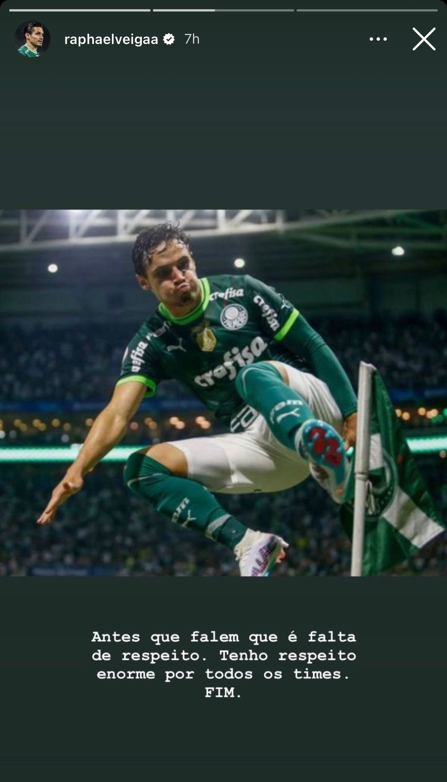 Raphael Veiga (Palmeiras) se manifesta após comemorar gol sobre o Galo. Foto: Reprodução/Instagram
