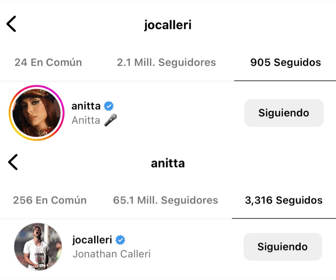 Jonathan Calleri e Anitta passam a se seguir no Instagram. Foto: Reprodução/Instagram
