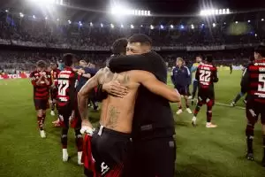Jogadores do Flamengo comemoram vaga na final da Libertadores 2025