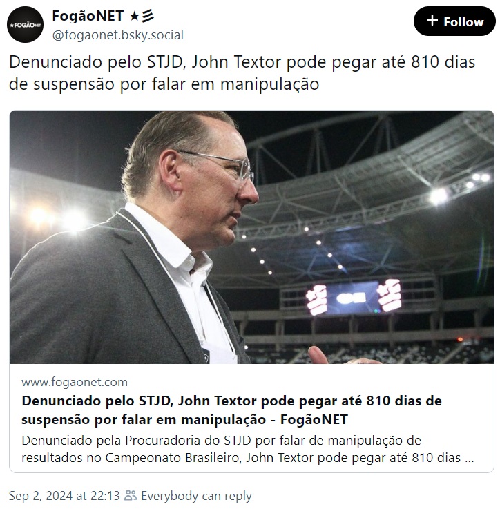 John Textor enfrenta nova denúncia do STJD e risco de suspensão de mais de dois anos