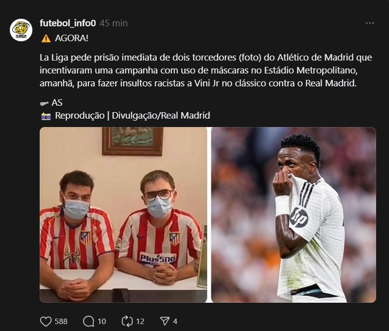 La Liga endurece discurso e pede prisão para racistas no clássico entre Atlético e Real