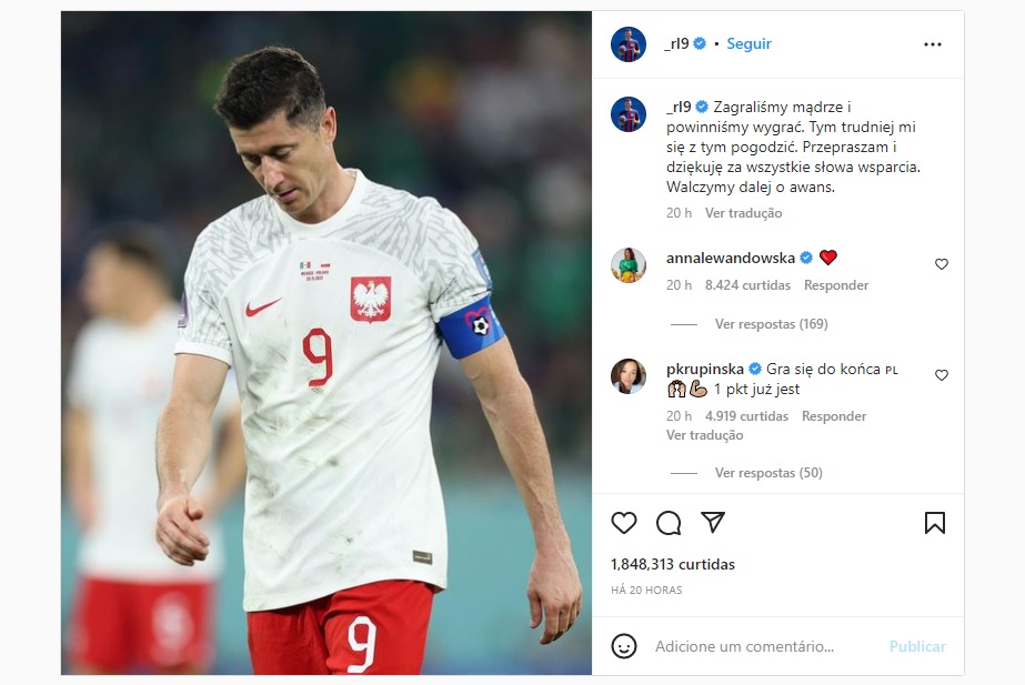 Lewandowski pede desculpas por pênalti perdido na Copa do Mundo
