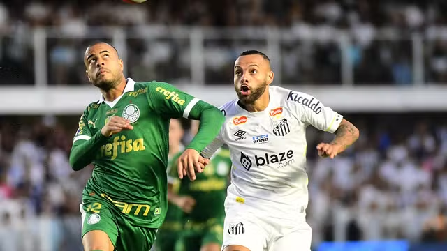 Mayke e Guilherme em Santos x Palmeiras em jogo de ida da final do Paulistão 2024