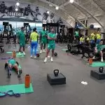 Os jogadores do Palmeiras, durante treinamento, no CT do Philadelphia Eagles