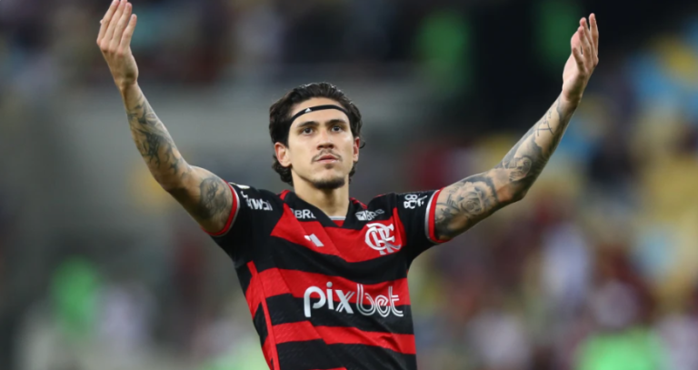 Pedro comemorando gol pelo Flamengo