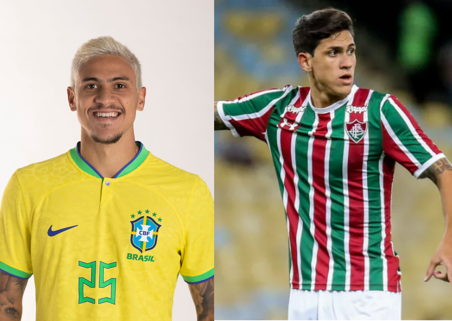 Carreira de Pedro no futebol começou no Tricolor carioca. Fotos: Lucas Figueiredo/CBF e Lucas Merçon/Fluminense