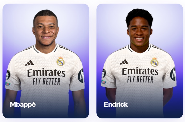 Real Madrid inclui Mbappé e Endrick em elenco no site oficial