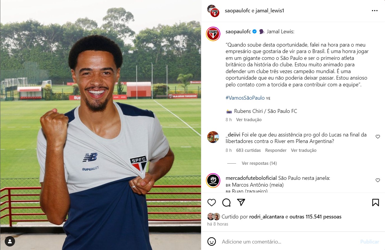 São Paulo anuncia contratação do lateral Jamal Lewis, do Newcastle