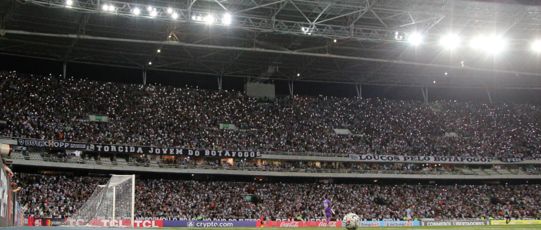 Torcida do Botafogo comemora vitória diante do Aurora, pela Pré-Libertadores