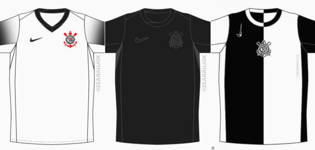 Desenhos dos possíveis uniformes do Corinthians para 2024