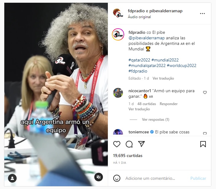 Valderrama fala sobre selção argentina na Copa do Mundo