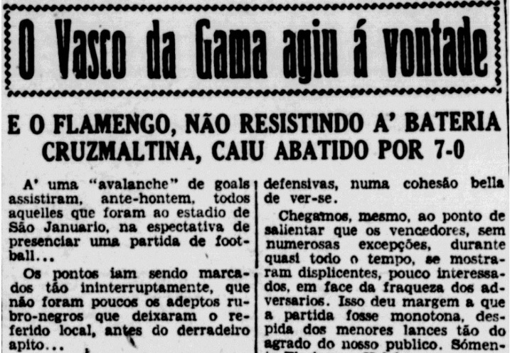 Jornal dos Sports repercute maior goleada da história de Flamengo e Vasco