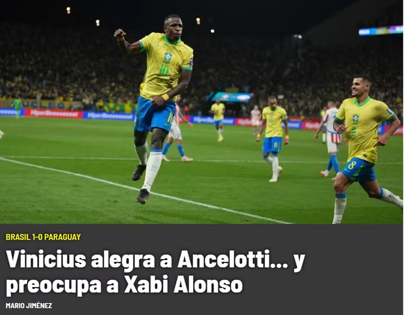 Vinicius alegra Ancelotti e preocupa Xabi Alonso, escreveu o jornal Marca, da Espanha