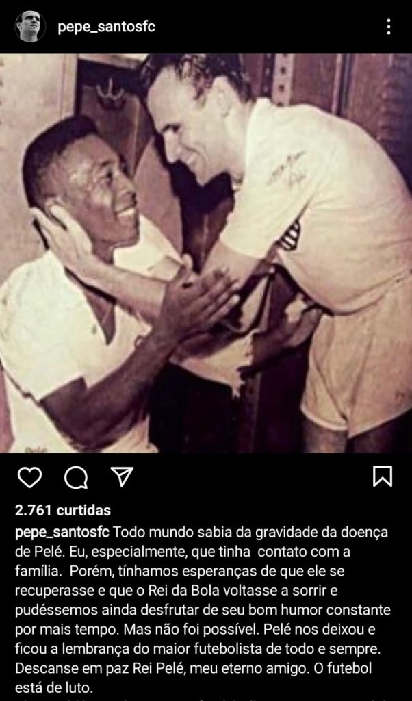 Pepe, companheiro e amigo pessoal de Pelé, presta sua homenagem após morte do Rei