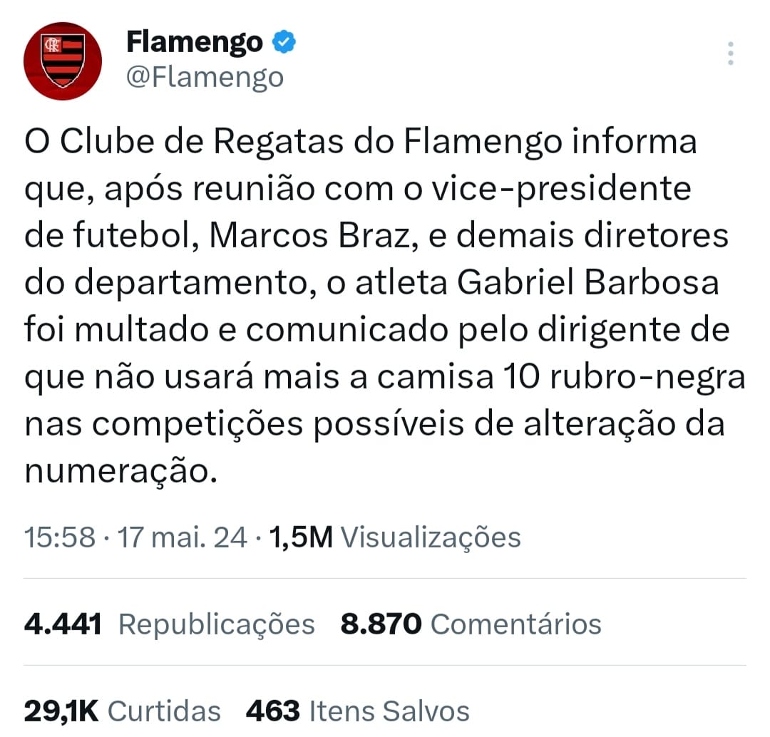 Post do Flamengo