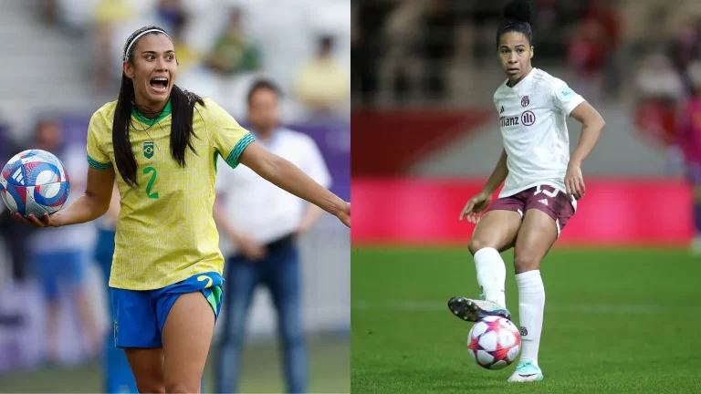 Antonia Silva (Real Madrid) e Tainara (Bayern de Munique). Fotos: Rafael Ribeiro/CBF e dpa picture alliance/Alamy Stock Photo