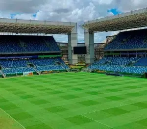 Cuiabá posta foto do gramado da Arena Pantanal com desenho em xadrez — Foto: AssCom Dourado