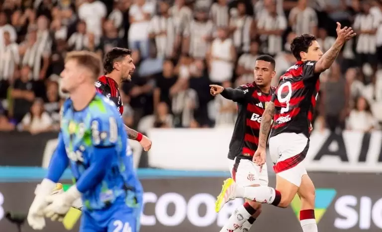 jogadores do Flamengo comemoram gol contra o botafogo