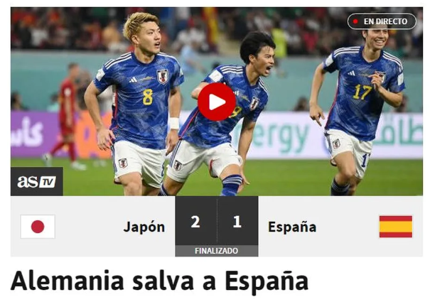 Manchete do jornal "AS" após derrota da Espanha para o Japão
