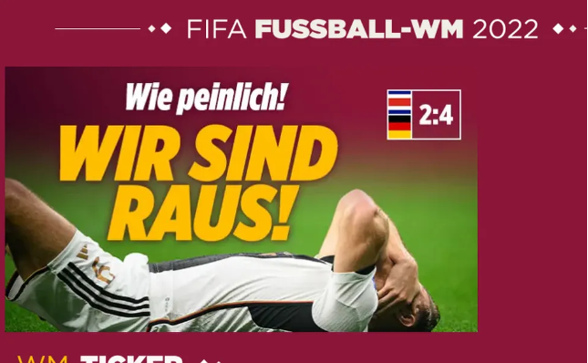 Manchete do "Bild" após eliminação da Alemanha na Copa de 2022