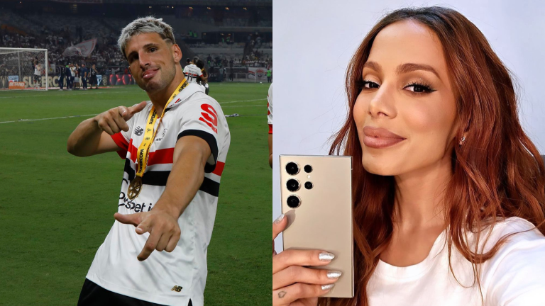 Jonathan Calleri (São Paulo) e Anitta. Foto: Rubens Chiri/São Paulo FC e Reprodução/Instagram