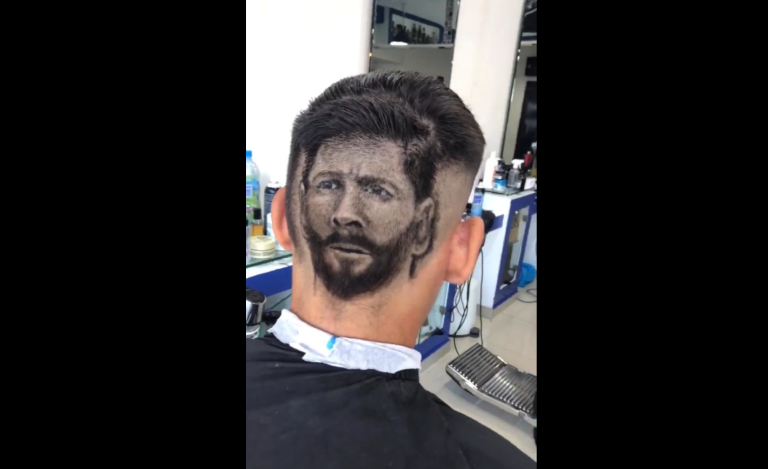 Rosto de Messi estampa penteado de fã. Foto: Reprodução/Twitter