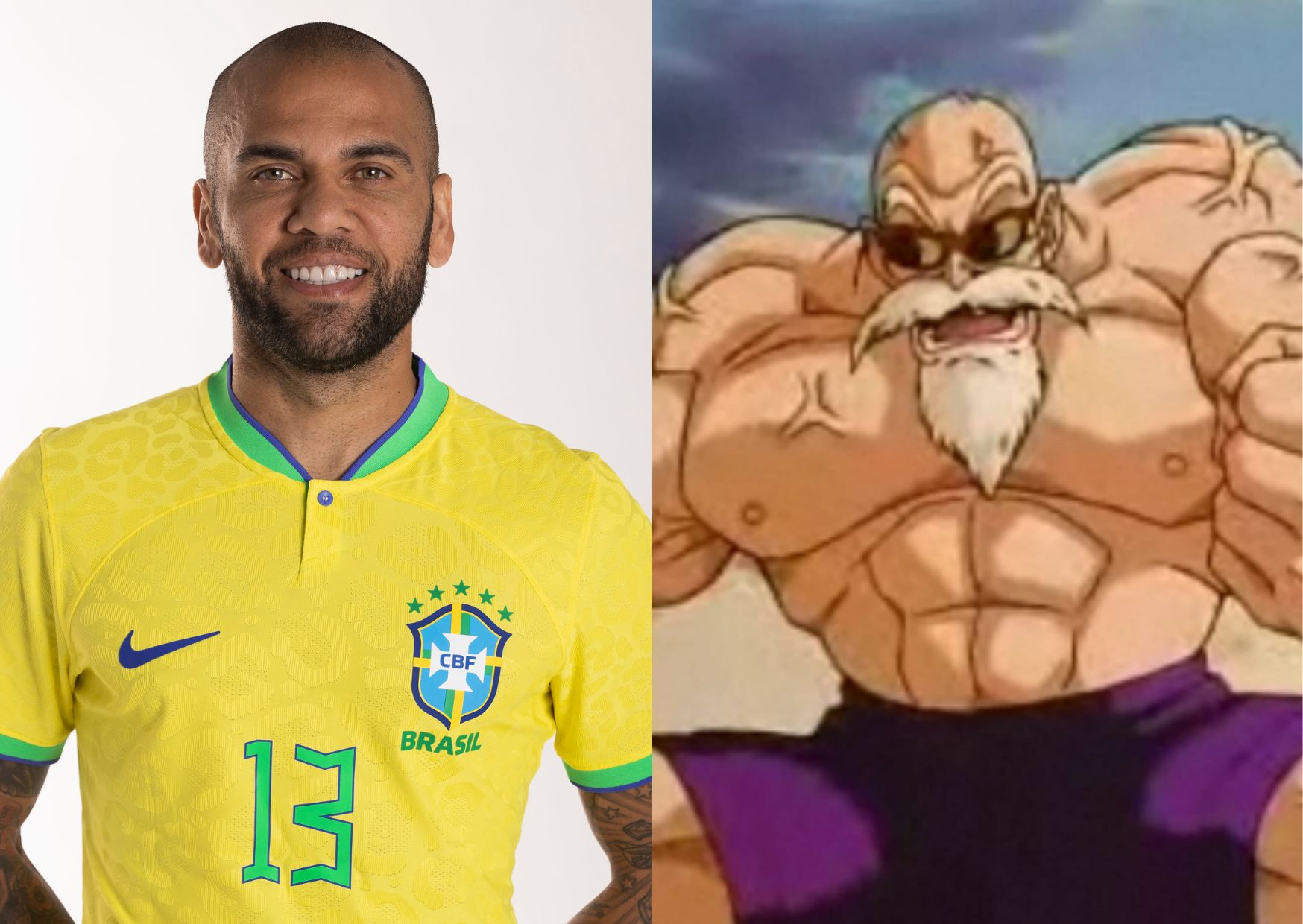 Daniel Alves foi comparado ao Mestre Kame, do Dragon Ball.  Antony é comparado ao tigre Diego na internet. Foto: Lucas Figueiredo/CBF