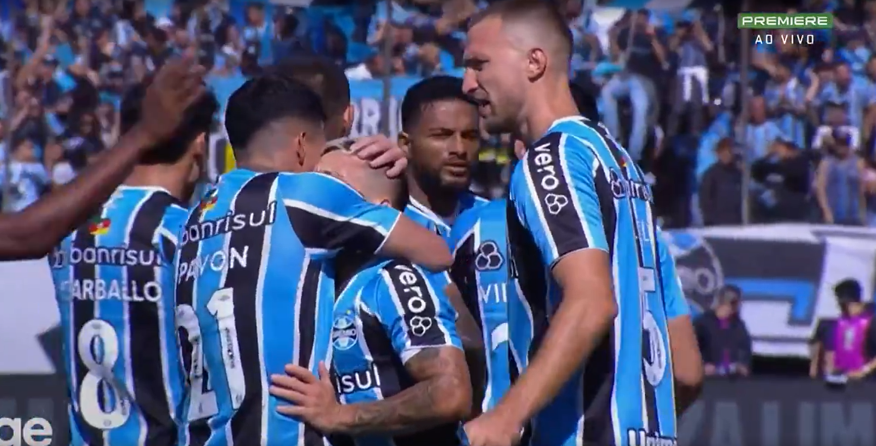 Grêmio 1 x 0 Vitória, 18ª rodada do Brasileirão 2024. Foto: Reprodução/Premiere