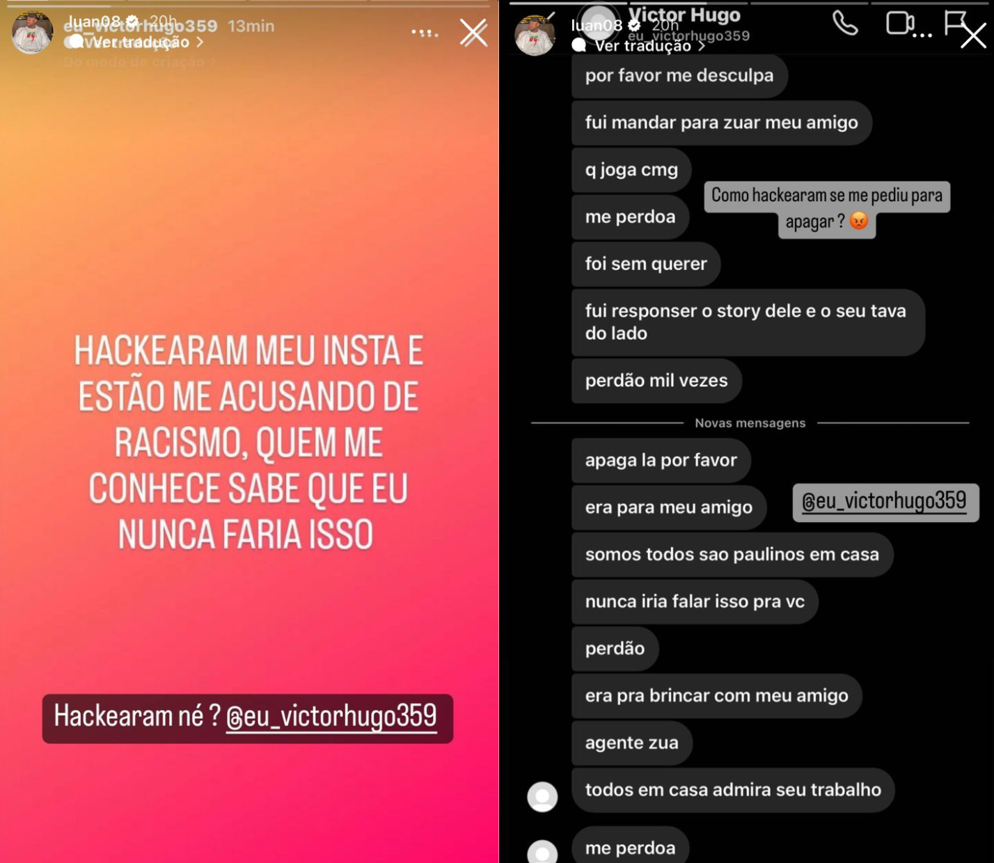 Luan, do São Paulo, rebateu resposta após expor mensagem de cunho racista que recebeu no Instagram. Foto: Reprodução