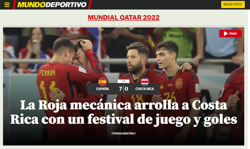 Manchete do jornal Mundo Deportivo