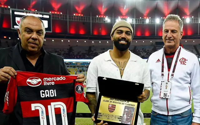 Marcos Braz, Gabigol e Rodolfo Landim