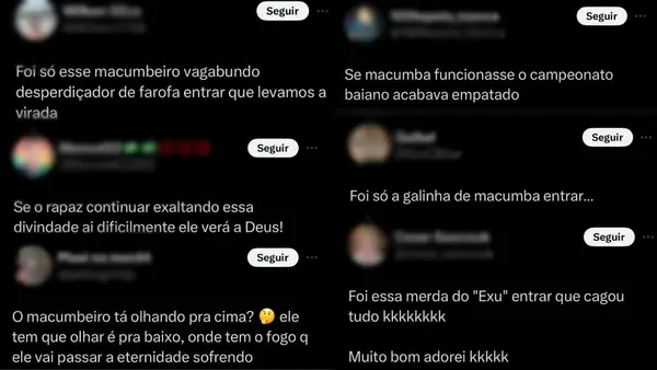 Mensagens de ódio direcionadas a Paulinho e sua religião. Foto: Reprodução/Twitter
