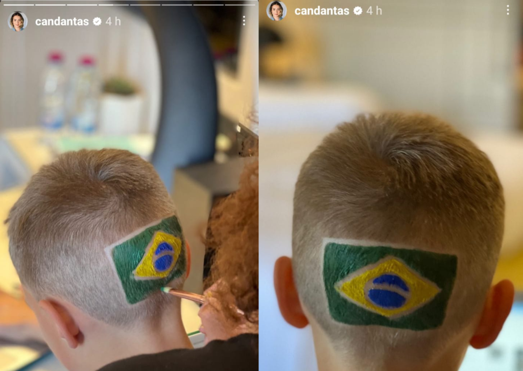 Davi Lucca pinta bandeira do Brasil na cabeça para torcer na Copa do Mundo. Foto: Reprodução/Instagram