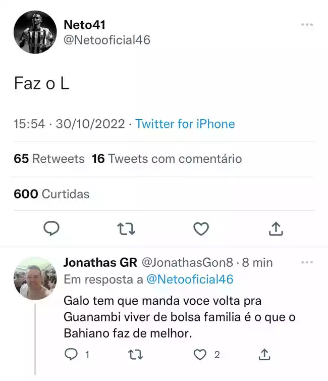 O jogador do Atlético-MG Neto sofreu xenofobia no Twitter