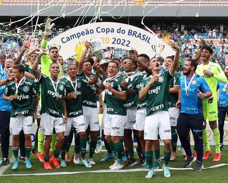 Elenco do Palmeiras comemorando o título da Copa do Brasil sub-20