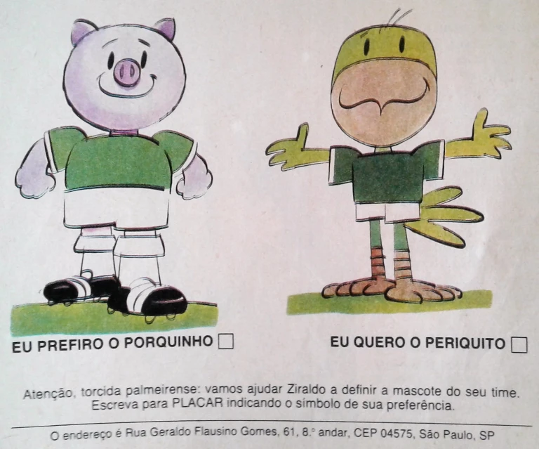 Porco e Periquito, mascotes do Palmeiras, redesenhados por Ziraldo. Foto: Reprodução