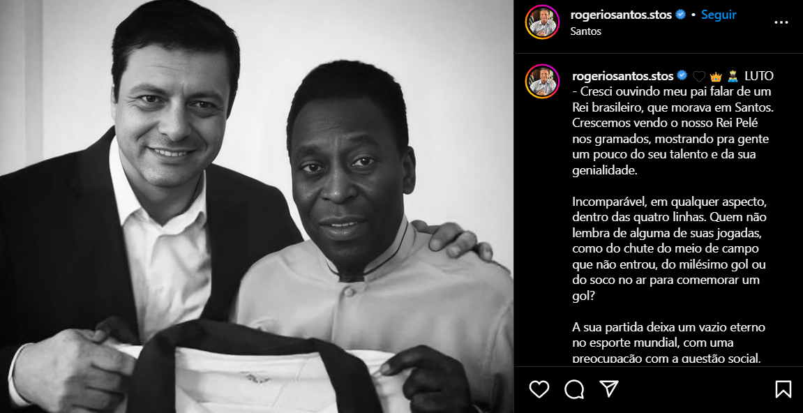 Prefeito anunciou luto oficial em homenagem publicada no Instagram. Foto: Reprodução/Instagram