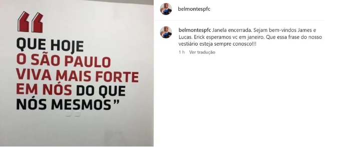 Postagem de Carlos Belmonte, diretor do São Paulo