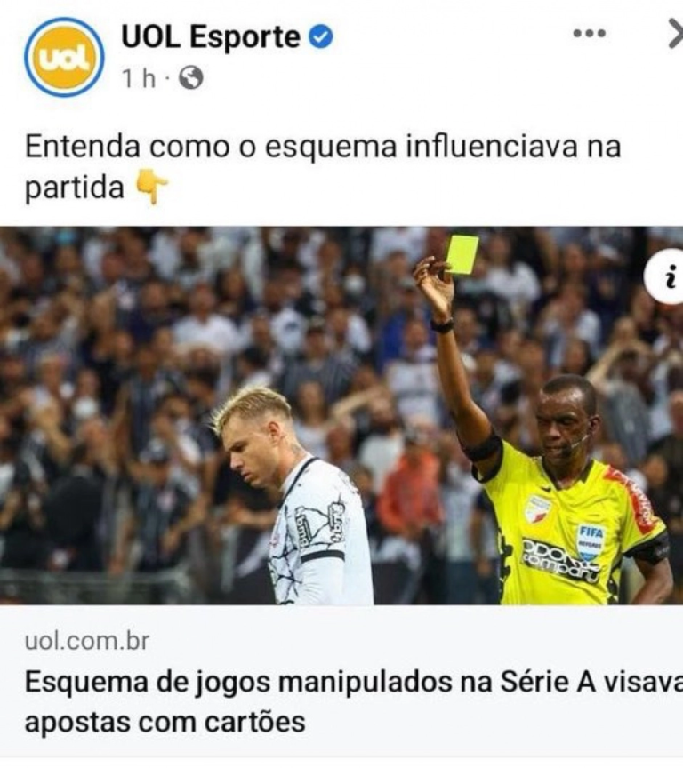 O Corinthians protestou após uso indevido de imagem de atleta em matéria sobre escândalo de apostas