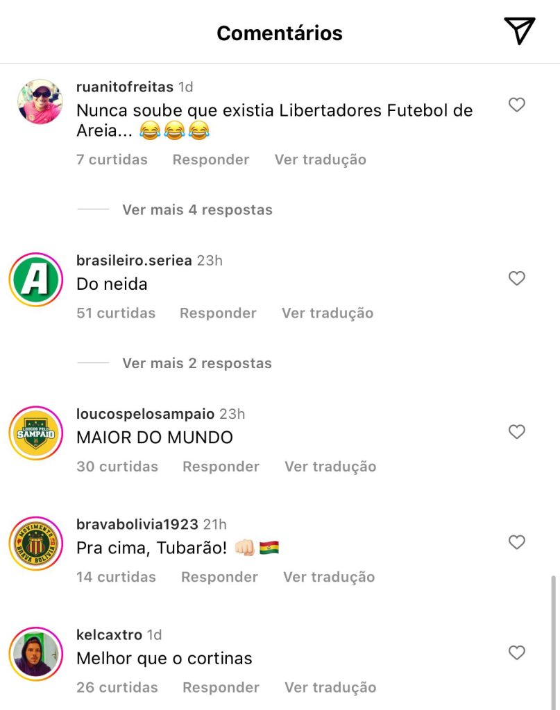 Internautas comentam publicação sobre Sampaio Corrêa na Libertadores. Foto: Reprodução/Instagram