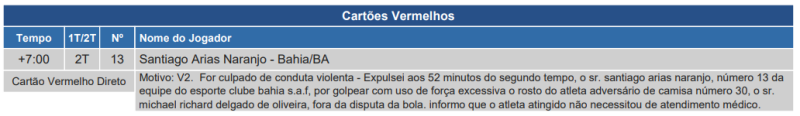 Súmula de Bahia x Flamengo, pelo Brasileirão 2024