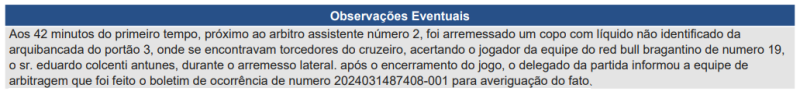 Súmula de Cruzeiro x Bragantino, pelo Brasileirão 2024