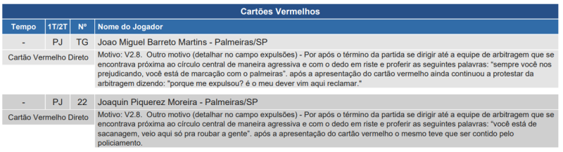 Súmula de Flamengo x Palmeiras, pela 29ª rodada do Brasileirão 2025