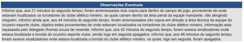 Trecho da súmula de Atlético-MG x Cruzeiro