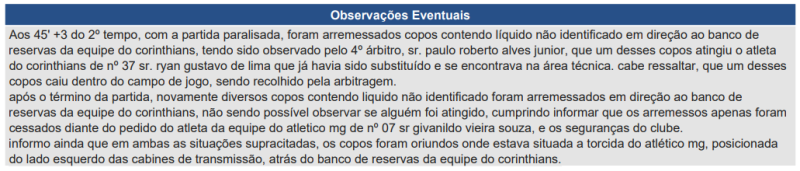 Súmula de Atlético-MG x Corinthians, pelo Brasileirão 2024