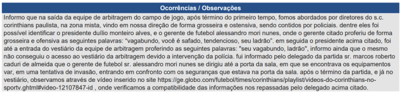 Súmula de Grêmio x Corinthians