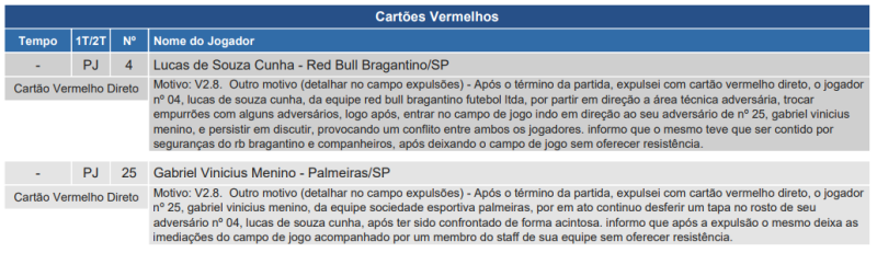 Súmula de Bragantino x Palmeiras, pelo Brasileirão 2024