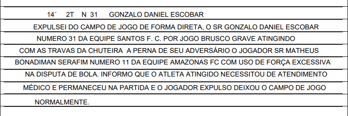 Súmula de Santos x Amazonas, pela Série B 2024